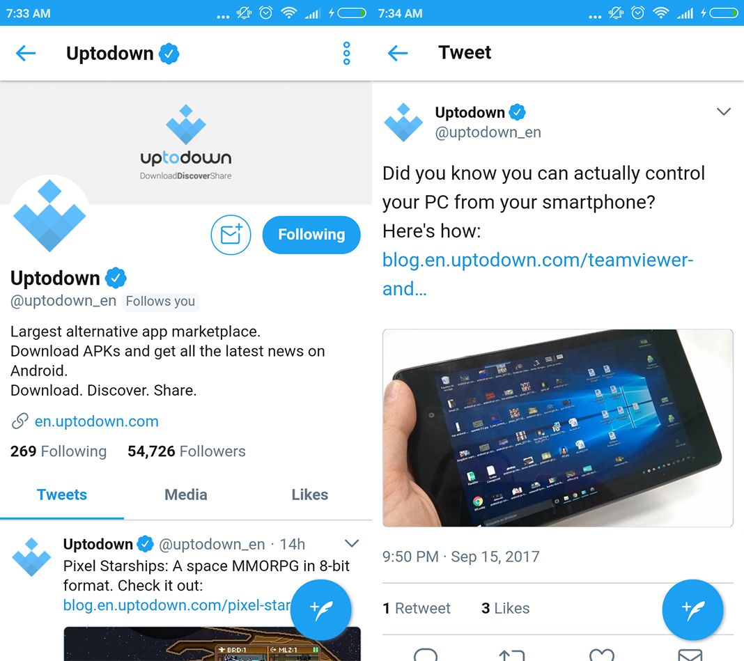 Uptodown page in Twitter Lite